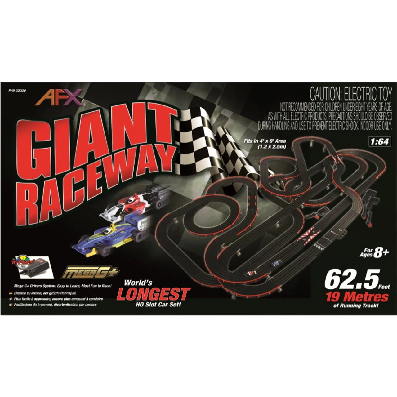 AFX Racing 22020 - Giant Raceway 62.5-Foot Mega G+ HO Slot Car Track Set W/Tri-Power Pack - HO Scale 3 AFX Racing 22020 - Giant Raceway 62.5-Foot Mega G+ HO Slot Car Track Set W/Tri-Power Pack - HO Scale